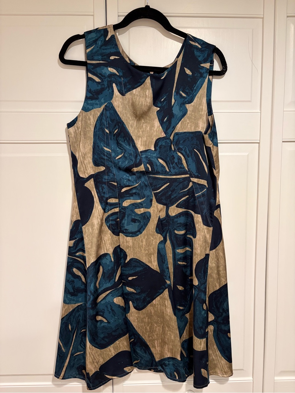 NIC+ZOE Teal Leaf-Print Sleeveless A-Line Dress